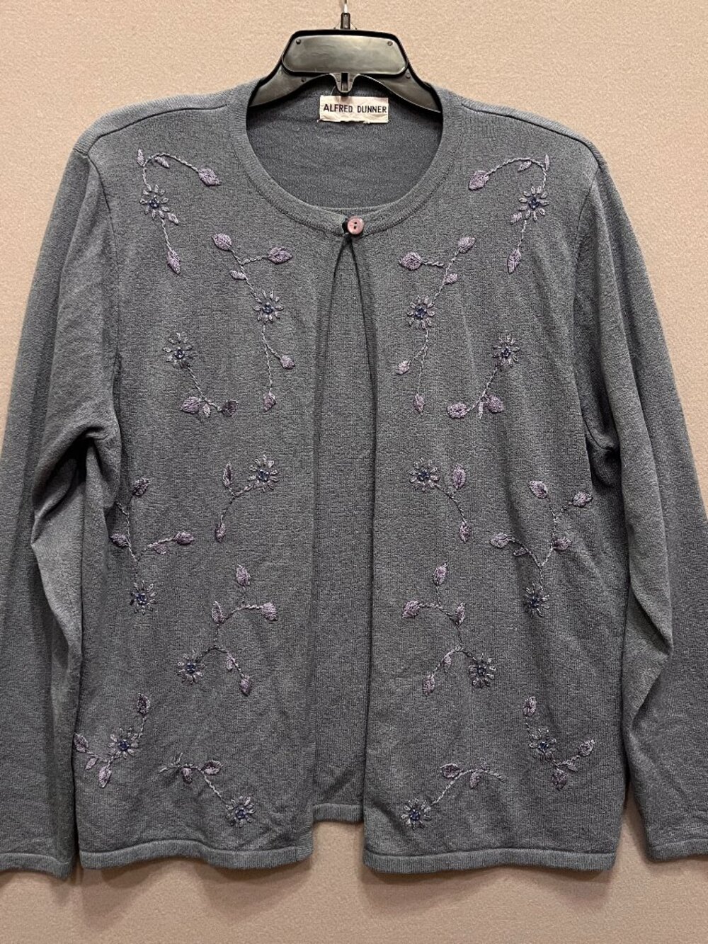 Alfred Dunner Blue Embroidered Floral Knit Cardigan Sweater Set Size Large